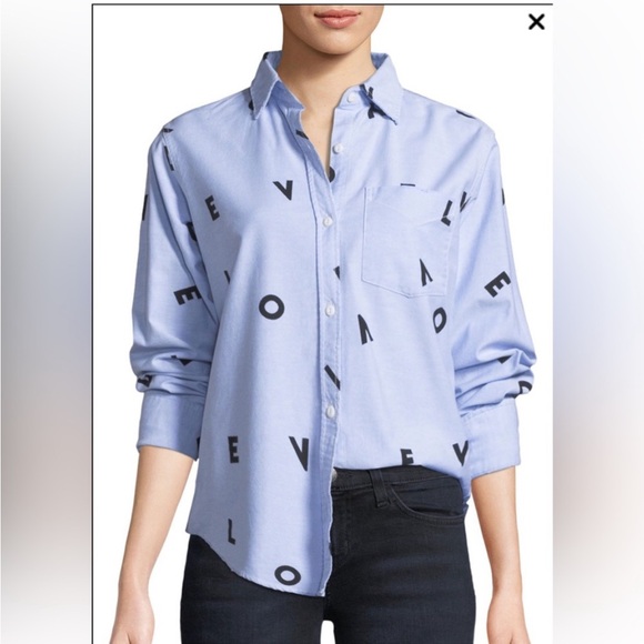 Current / Elliott Derby Button Down Shirt with LOVE Print Size 0 - Picture 2 of 11